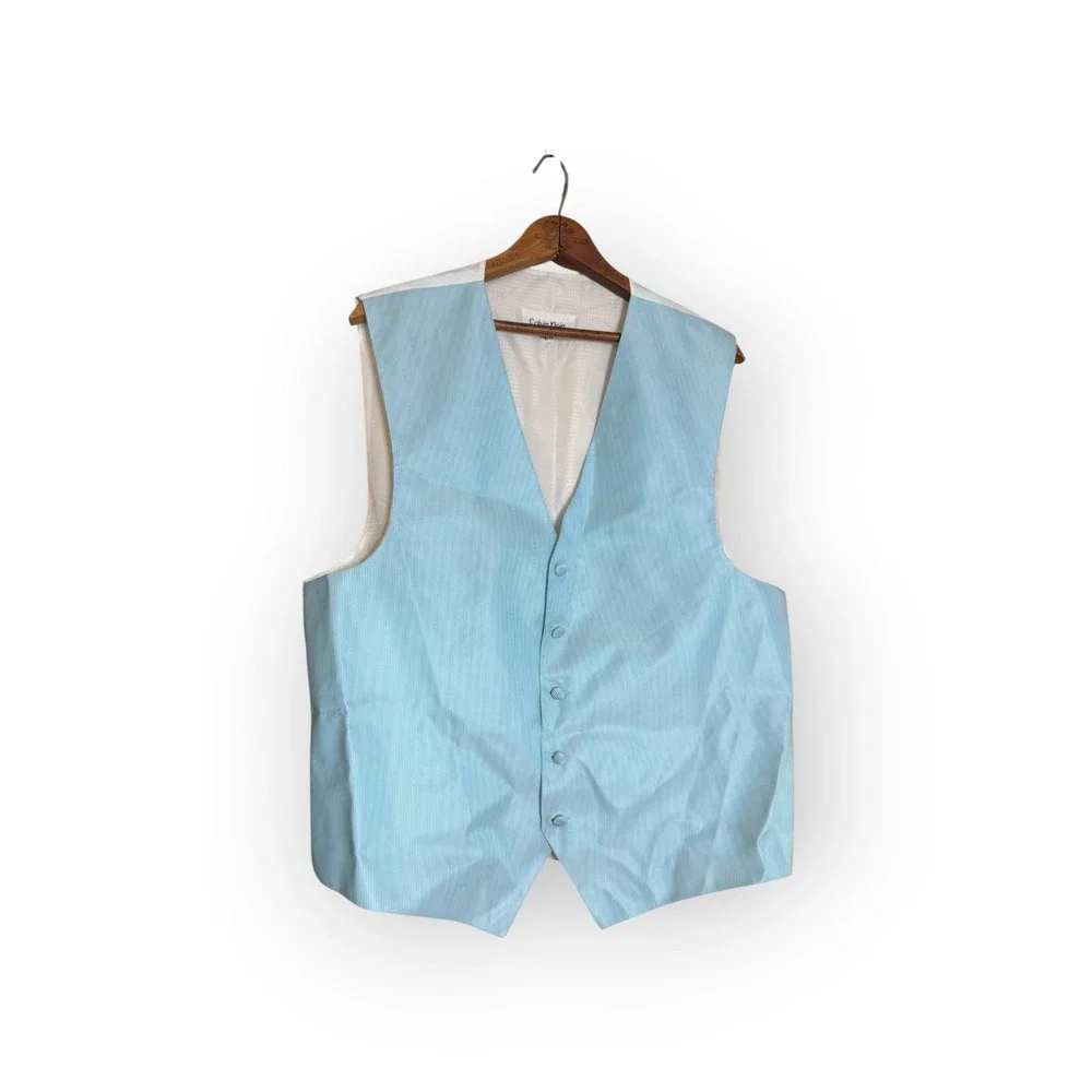 Calvin Klein Mens Formal Tuxedo Vest Light Blue Pinstripe Size Large RN121071